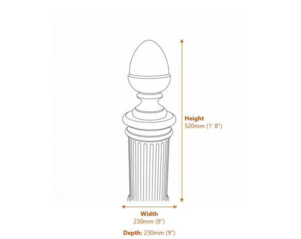 Keymer Acorn Stone Garden Finial Dimensions Diagram