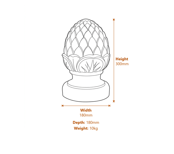 Fir Cone Stone Garden Finial Dimensions Diagram