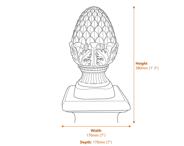 Medium Fir Cone Stone Garden Finial Dimensions Diagram