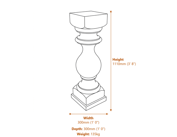 Grand Baluster Stone Garden Pedestal Dimensions Diagram