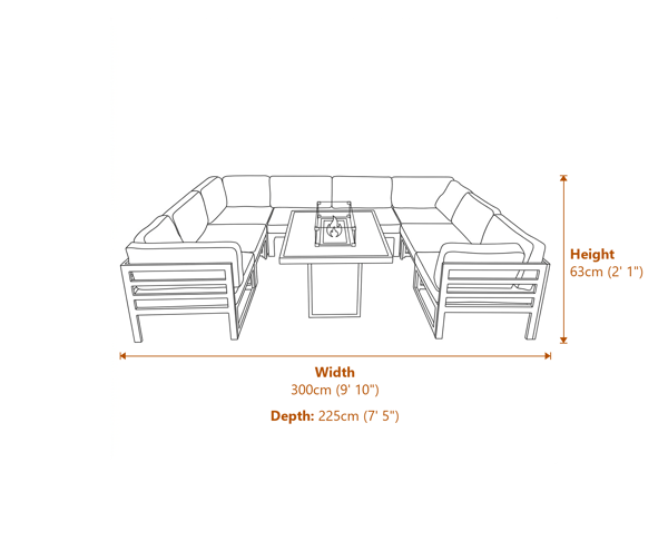 Jardi Modular Garden Furniture Set With Fire Pit - Anthracite Grey Dimensions Diagram