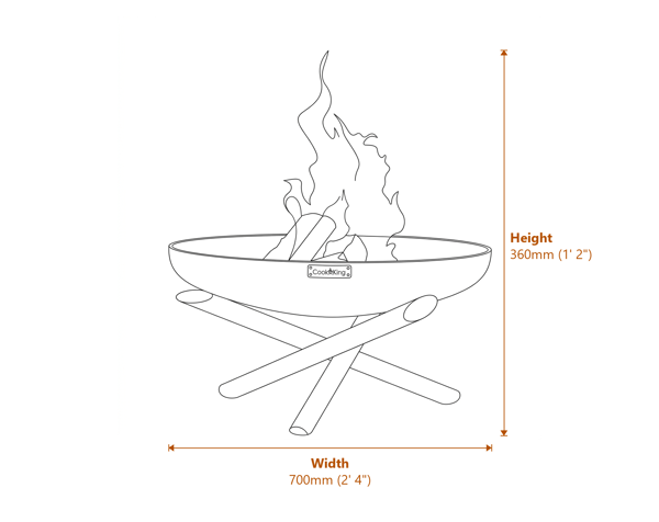 Cook King Indiana 70cm Fire Bowl Dimensions Diagram
