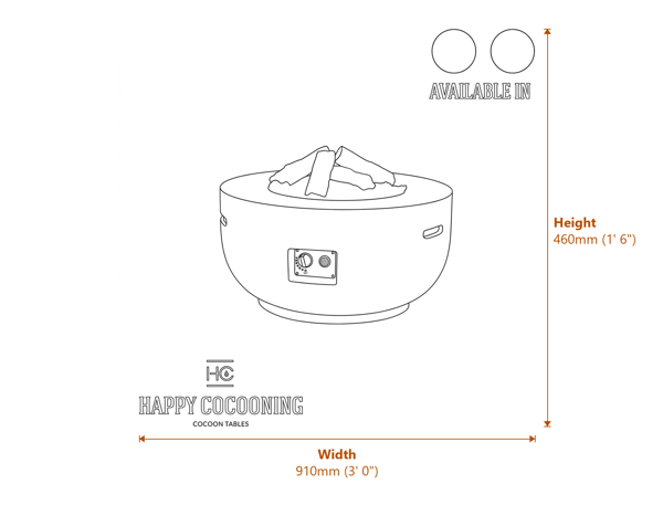 Happy Cocoon 91cm Round Bowl Grey Fire Pit Dimensions Diagram