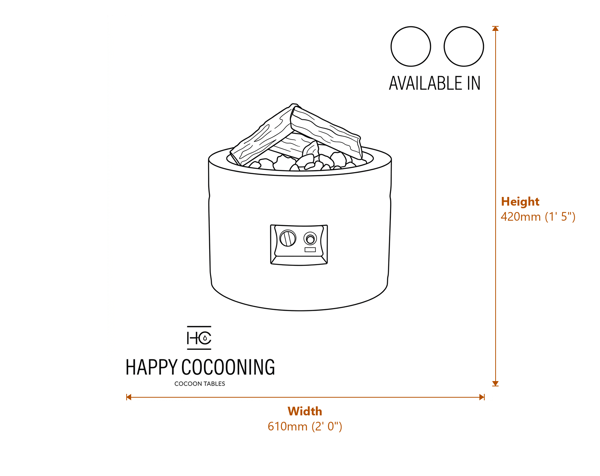 Happy Cocoon 61cm Round Black Fire Pit Dimensions Diagram