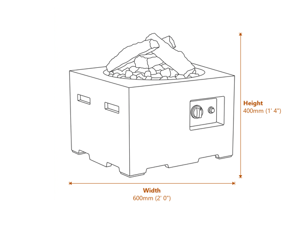Happy Cocoon 60cm Small Square Grey Fire Pit Dimensions Diagram