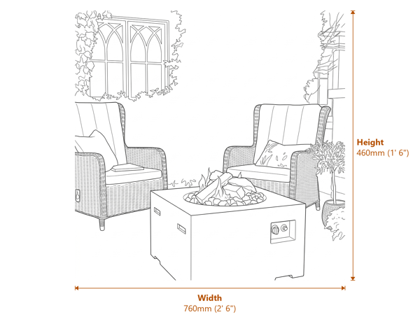 Happy Cocoon 76cm Square Grey Fire Pit Dimensions Diagram