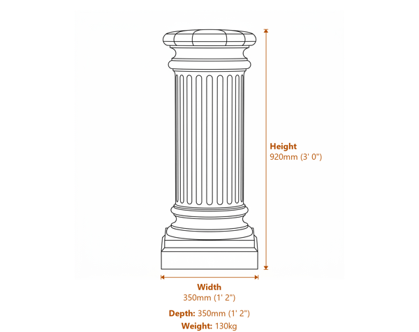 Oxford Stone Column Garden Pedestal Dimensions Diagram