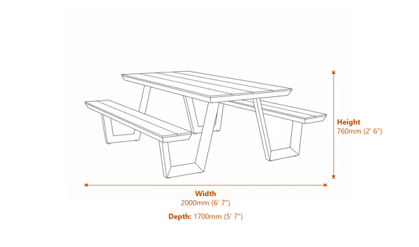 Norfolk Collection Wembley Picnic Set in Anthracite Grey Dimensions Diagram