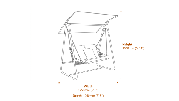 Norfolk Collection Stamford Rattan 2 Seater Swing Seat in Beige Dimensions Diagram