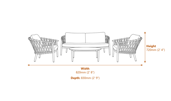 Norfolk Collection Cleveland Lounge Set Dimensions Diagram