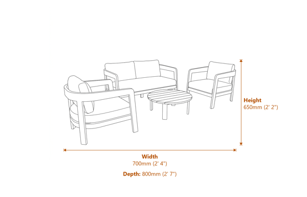 Norfolk Collection Leno Lounge Set Dimensions Diagram