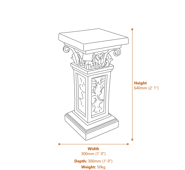 Rococo Stone Garden Pedestal Dimensions Diagram