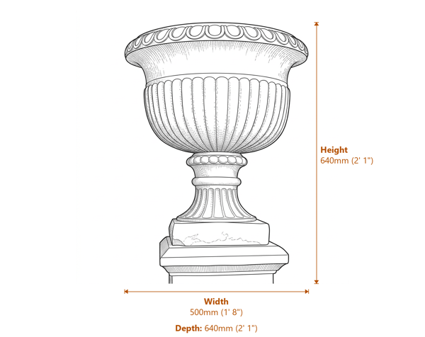 Chelsea Stone Garden Vase Dimensions Diagram