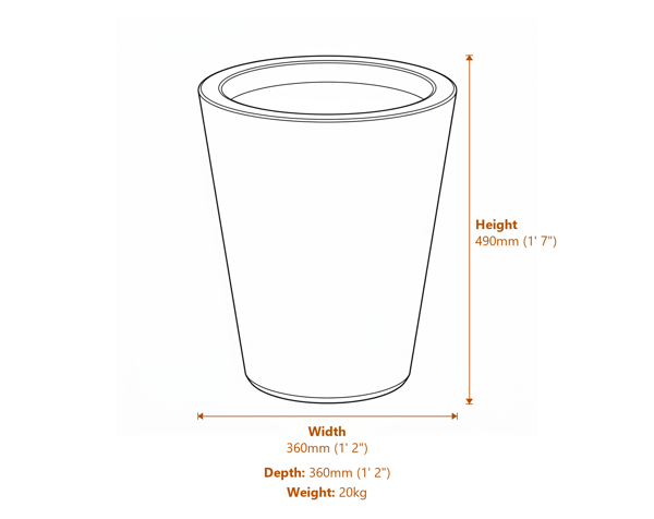 Large Long Tom Stone Garden Pot Dimensions Diagram