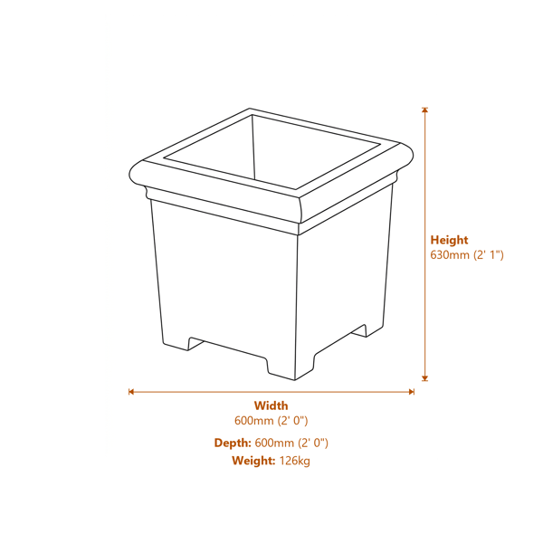 Grand Square Stone Garden Planter Dimensions Diagram