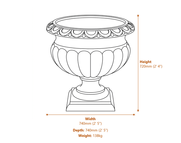 Large Buckingham Stone Garden Urn Dimensions Diagram