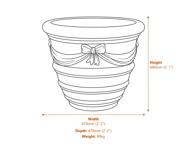 Large Draped Stone Garden Vase Dimensions Diagram