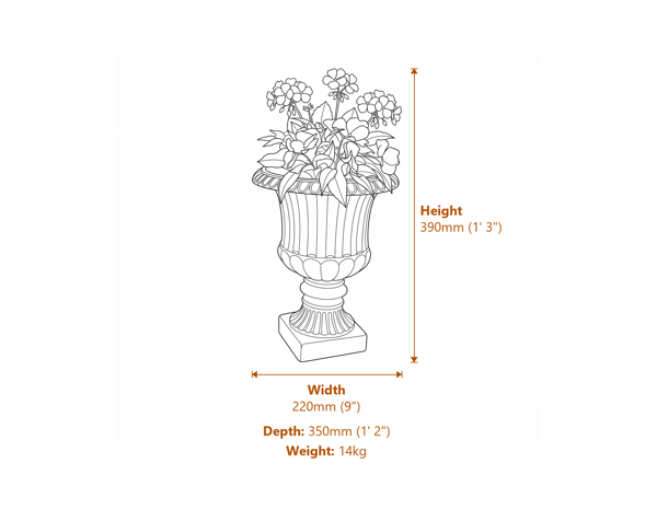 Vienna Leaf Stone Garden Vase Dimensions Diagram