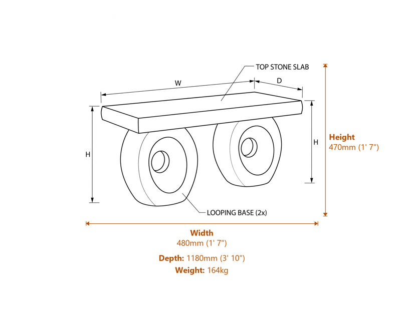 Stone Garden Benches Dimensions Diagram