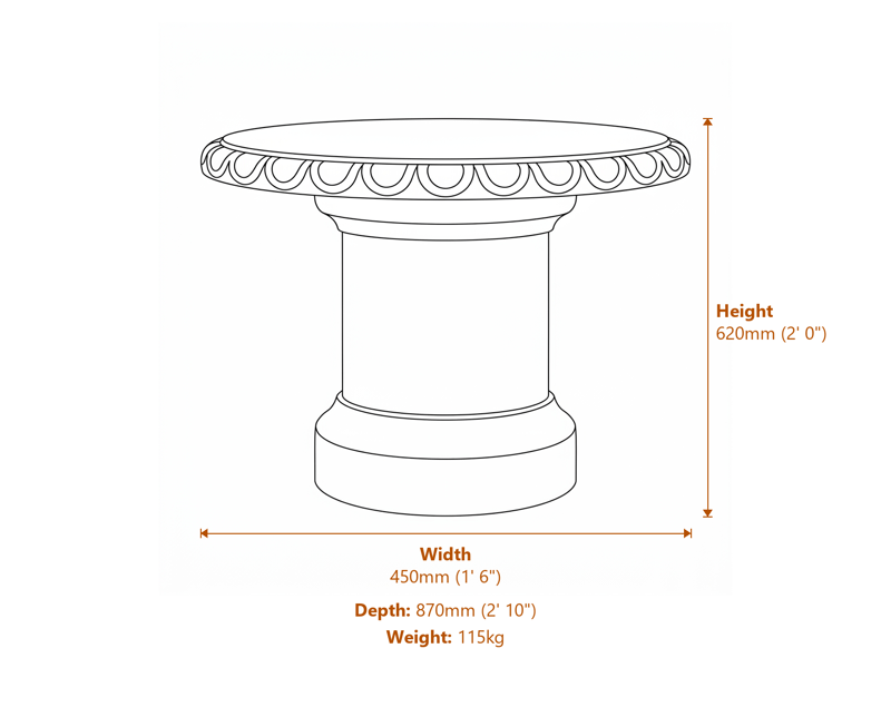 Laurel Stone Garden Table Dimensions Diagram