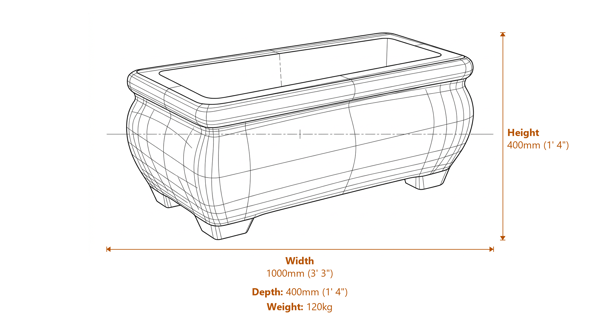 Large Catalan Stone Garden Trough Dimensions Diagram