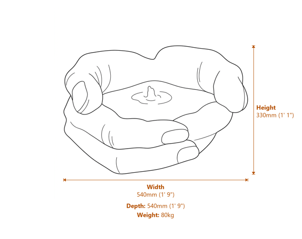 Cupped Hands Stone Fountain Dimensions Diagram