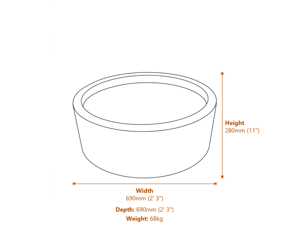 Medium Round Stone Garden Reservoir Dimensions Diagram