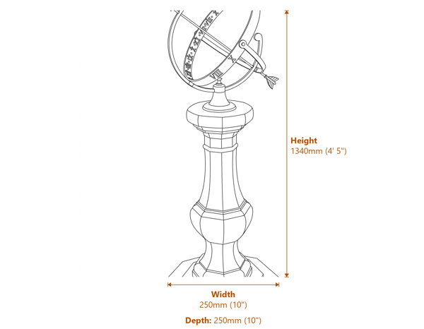 Large Armillary on Stone Garden Pedestal Dimensions Diagram