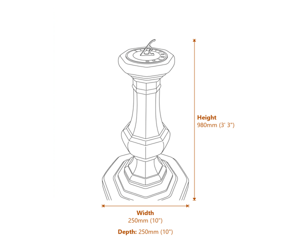 Brass Sundial on Stone Garden Pedestal Dimensions Diagram
