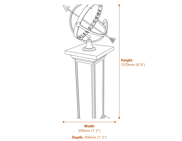 Large Armillary on Athenian Stone Garden Pedestal Dimensions Diagram