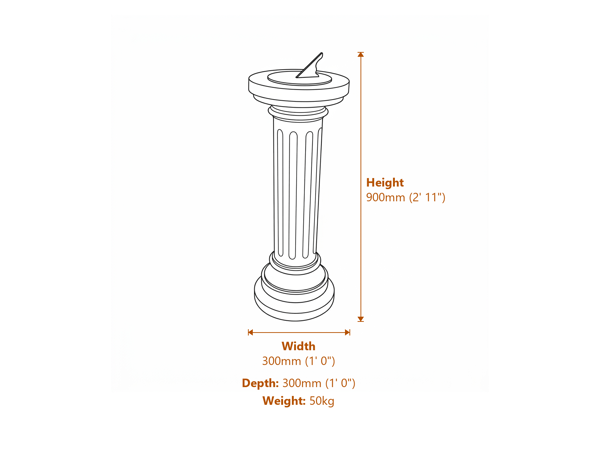 Aged Brass Sundial on Brighton Stone Garden Pedestal Dimensions Diagram