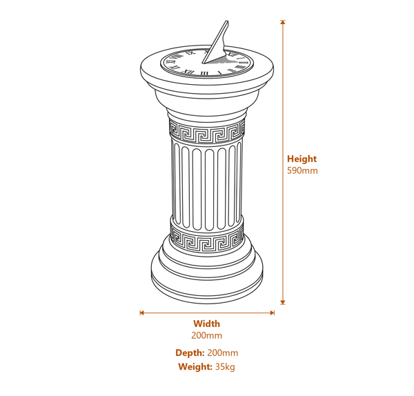 Aged Brass Sundial on Classical Stone Garden Pedestal Dimensions Diagram