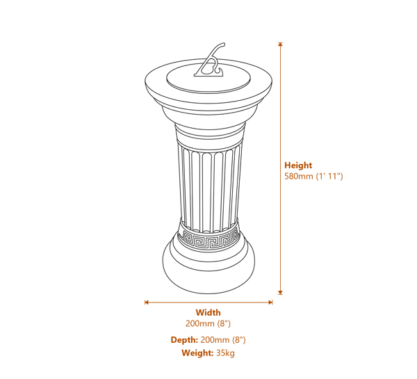 Brass Sundial on Classical Stone Garden Pedestal Dimensions Diagram