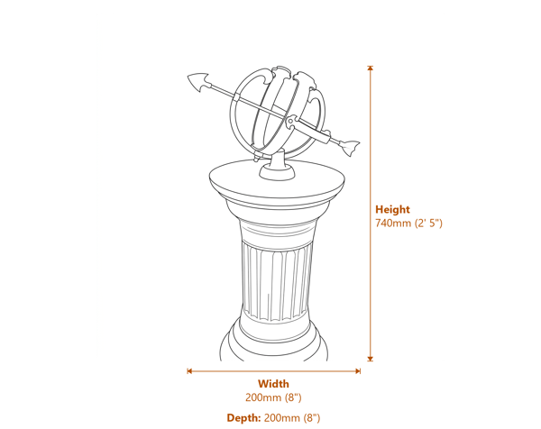Brass Armillary on Classical Stone Garden Pedestal Dimensions Diagram