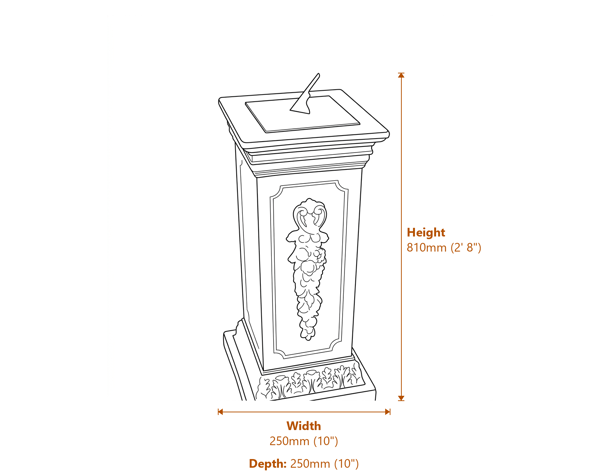 Brass Sundial on Floral Stone Garden Pedestal Dimensions Diagram
