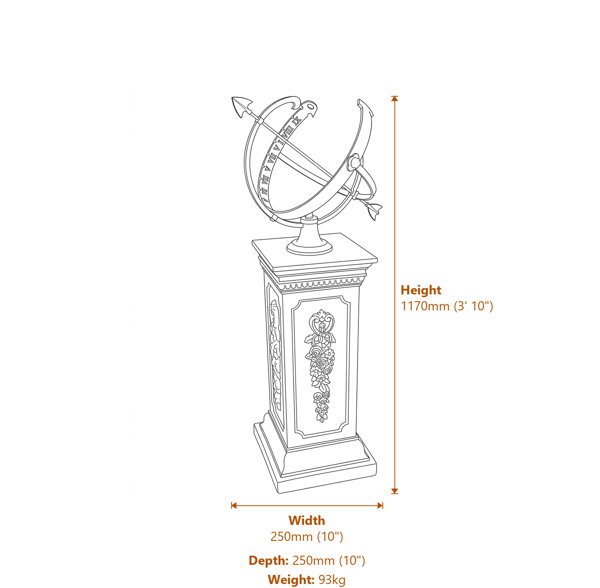 Large Armillary on Floral Stone Garden Pedestal Dimensions Diagram