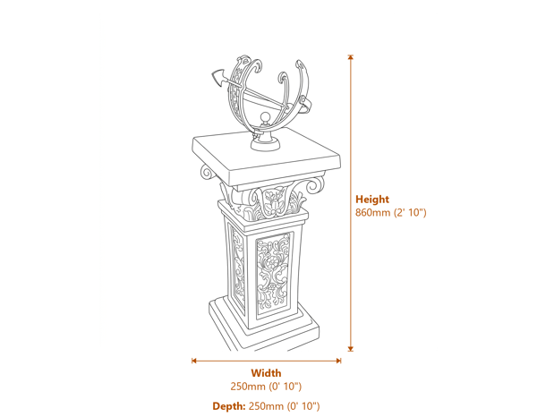 Medium Armillary on Rococo Stone Garden Pedestal Dimensions Diagram