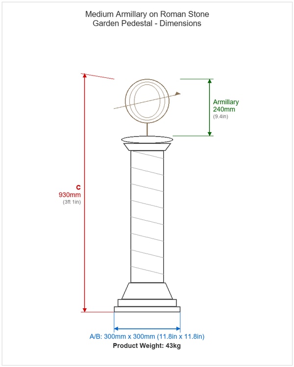 Medium Armillary on Roman Stone Garden Pedestal Dimensions Diagram