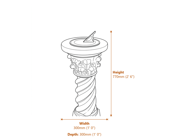 Aged Brass Sundial on Roman Stone Garden Pedestal Dimensions Diagram
