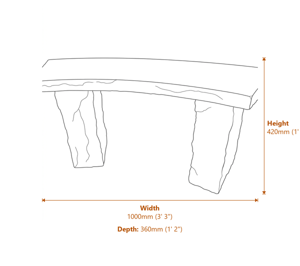 Curved Beige Granite Garden Bench Dimensions Diagram