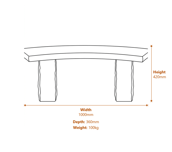 Curved Black Limestone Garden Bench Dimensions Diagram