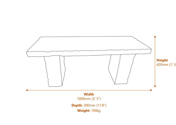 Rustic Straight Pink Granite Garden Bench Dimensions Diagram