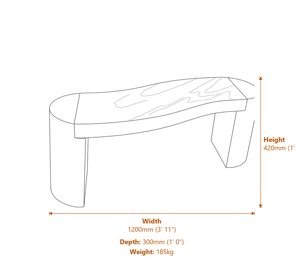 Tenbury Rainbow Sandstone Garden Bench Dimensions Diagram