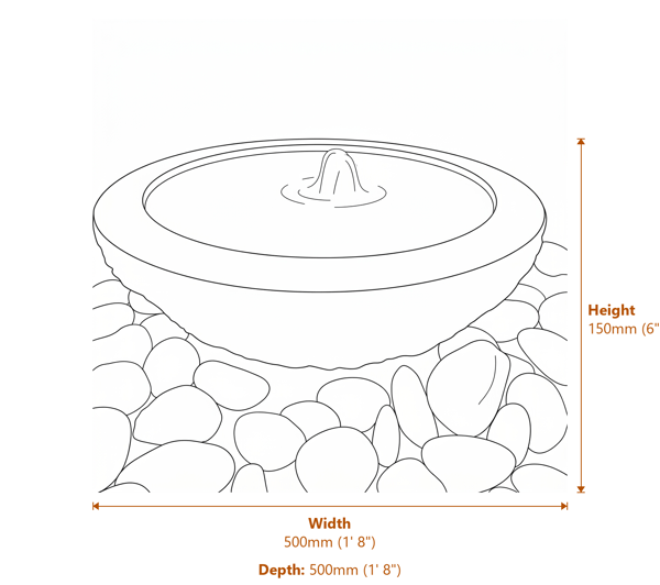 Babbling Bowl Grey Granite Water Feature Dimensions Diagram