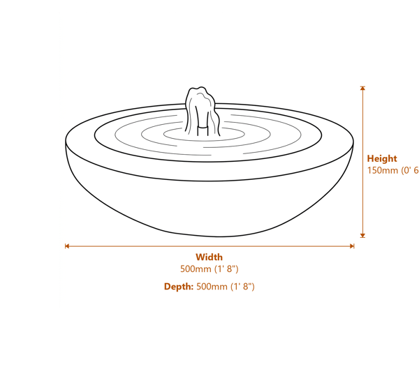 Babbling Bowl Pink Granite Water Feature Dimensions Diagram
