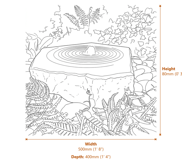 Basalt Slab Water Feature Dimensions Diagram