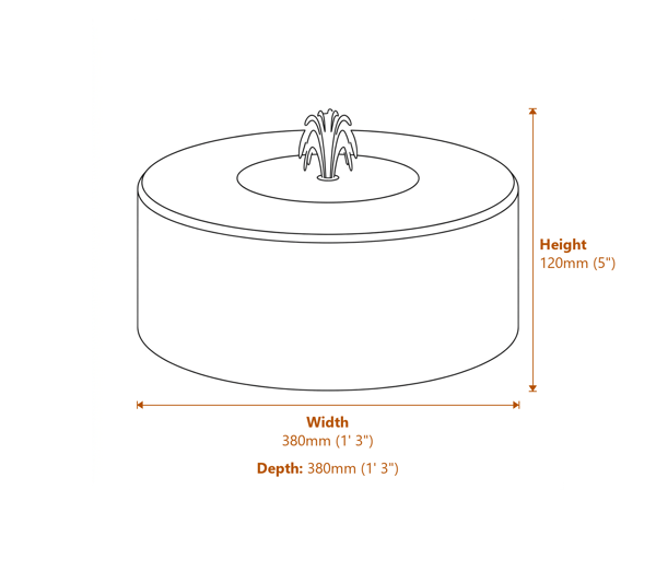 Mill Wheel Rainbow Sandstone Water Feature Dimensions Diagram