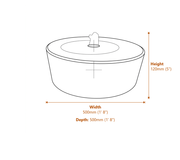 Large Mill Wheel Rainbow Sandstone Water Feature Dimensions Diagram
