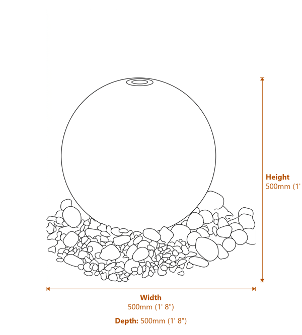 Large Rainbow Sandstone Sphere Water Feature Dimensions Diagram