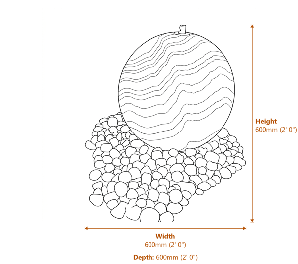 XL Rainbow Sandstone Sphere Water Feature Dimensions Diagram
